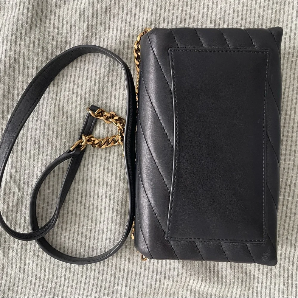 Tory Burch Quilted Leather Kira Wallet on Chain Black Gold - Picture 9 of 11